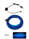 Flexible EL wire LED ambient light strip installed in car dashboard seam without adhesive
