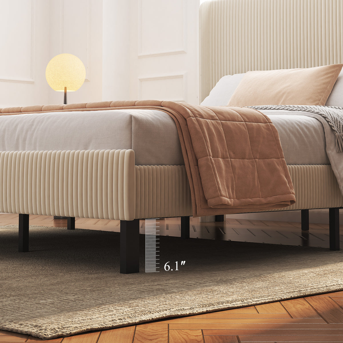 Reinforced metal slat support system for queen platform bed frame – no box spring needed