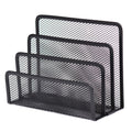 Metal mesh desk organizer holding books folders notebooks and office supplies on home office desk
