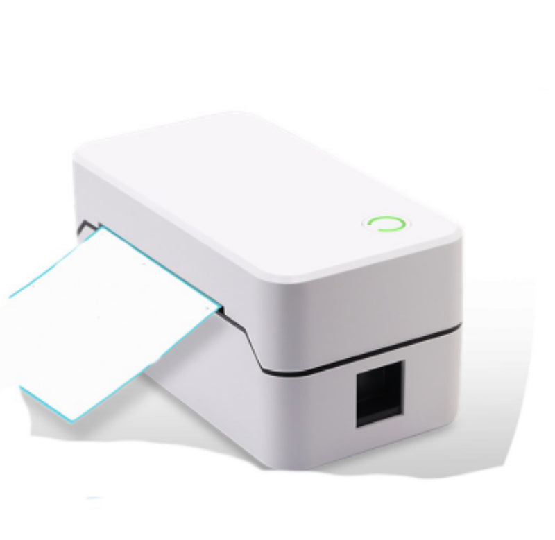 Compact Bluetooth thermal label printer on office desk – portable wireless label printing for home business