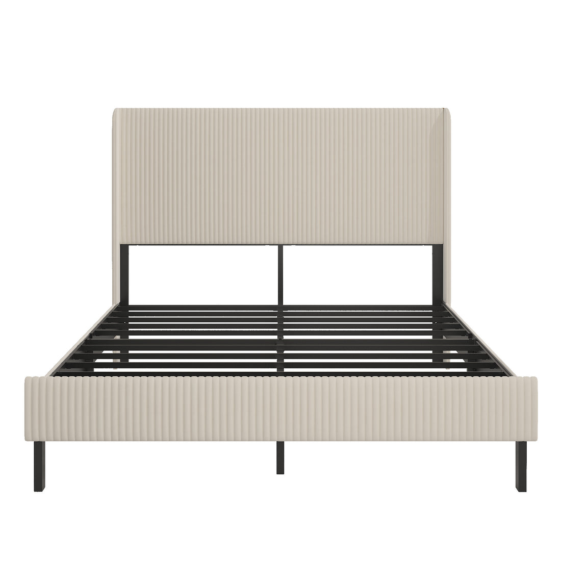 Queen platform bed frame with storage headboard and USB charging ports – House of Velva