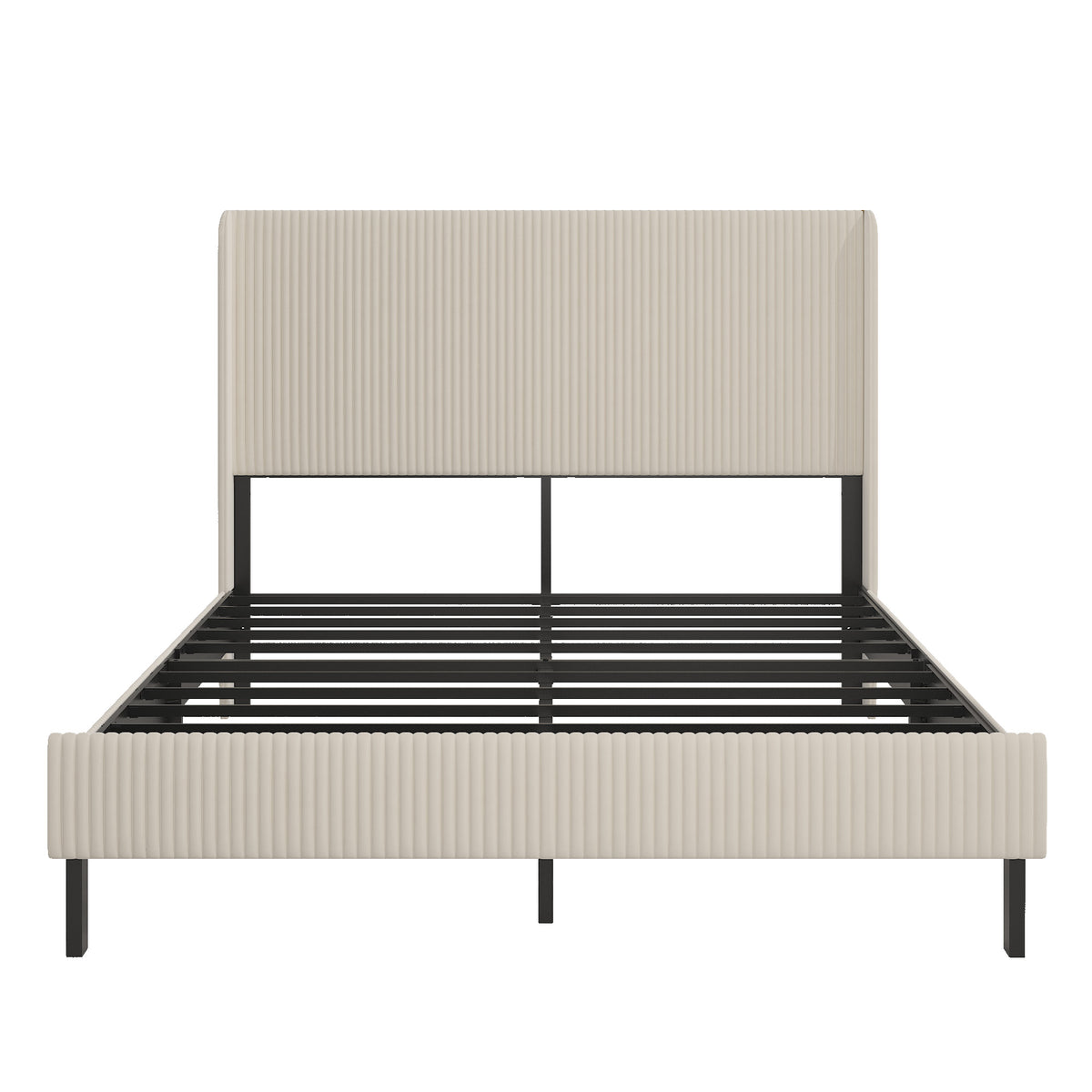 Queen platform bed frame with storage headboard and USB charging ports – House of Velva