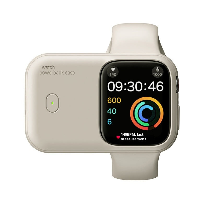 Apple Watch resting in portable wireless charging case showing magnetic charging cradle